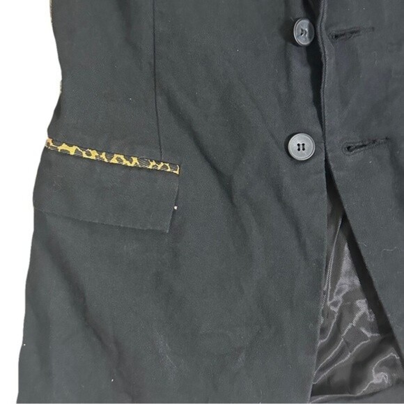 Current/Elliott Black The Calla Cotton-Wool Blazer w/ Leopard Print Trim Sz 0 - Picture 6 of 8